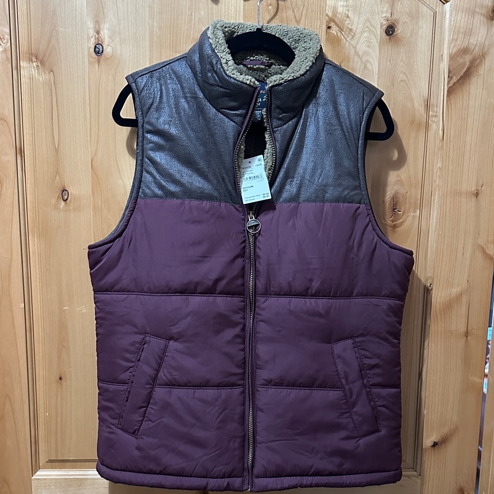 Brown and Burgundy fleece lined Puffer Vest
